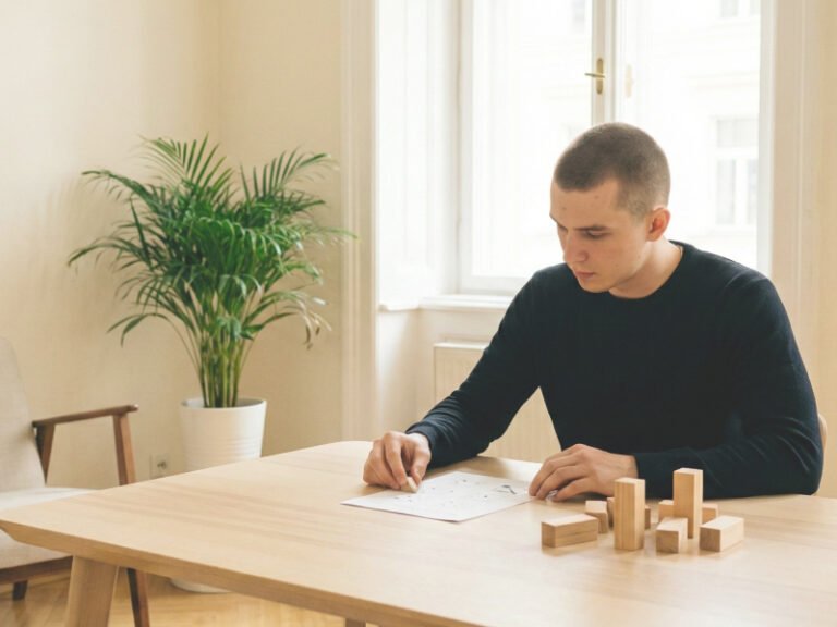 un hombre realizando pruebas psicomotrices en una mesa de reuniones