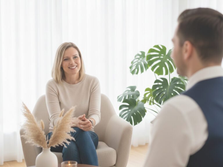 Una paciente sentada hablándole a su psicologo